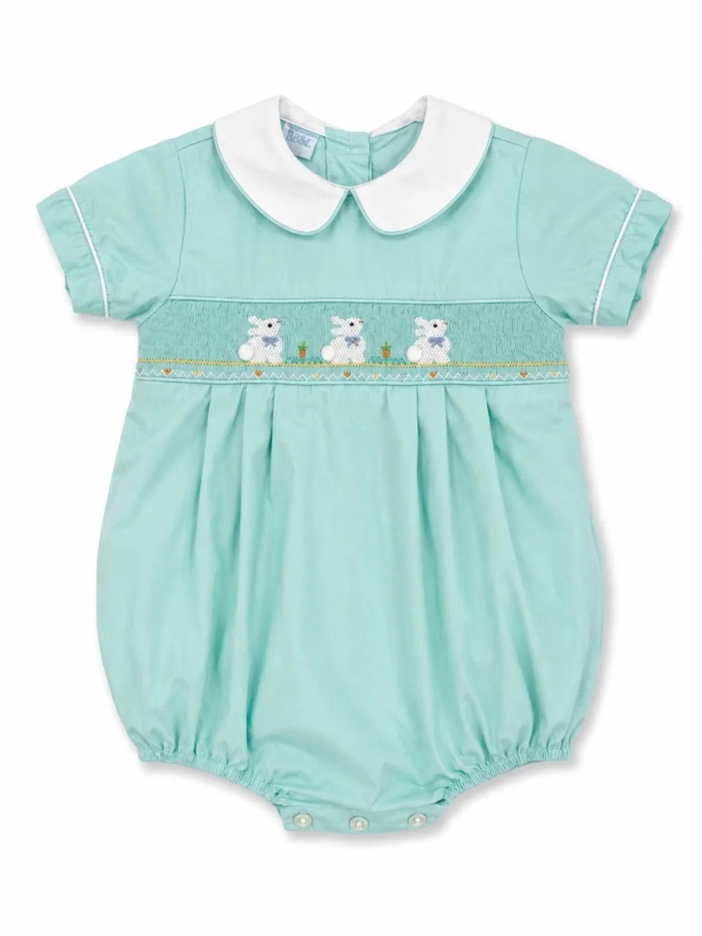 Petit Bebe Boys 9M Smocked Easter Bunnies Teal Bubble Spring Rabbit Short Sleeve